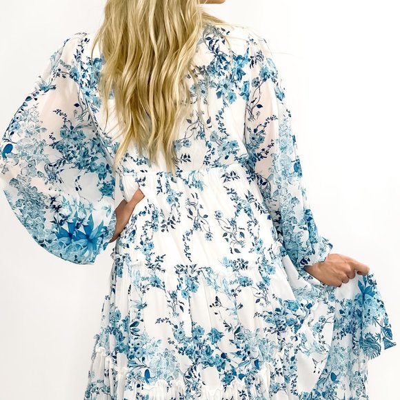 Coco Hi-Lo Midi Dress-White/Blue - Picture 3 of 4